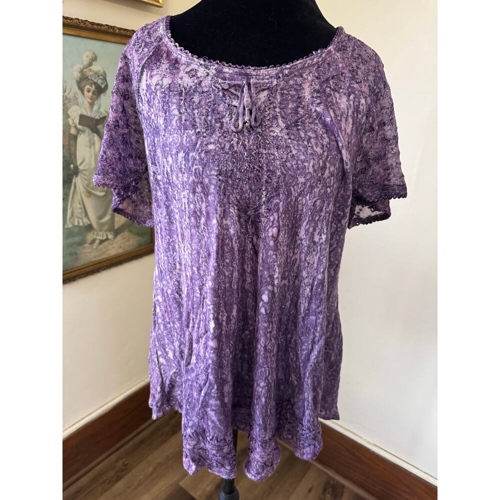 Advance Apparels Purple Boho Crinkle Tunic Top Free Size Est S-M Y2K